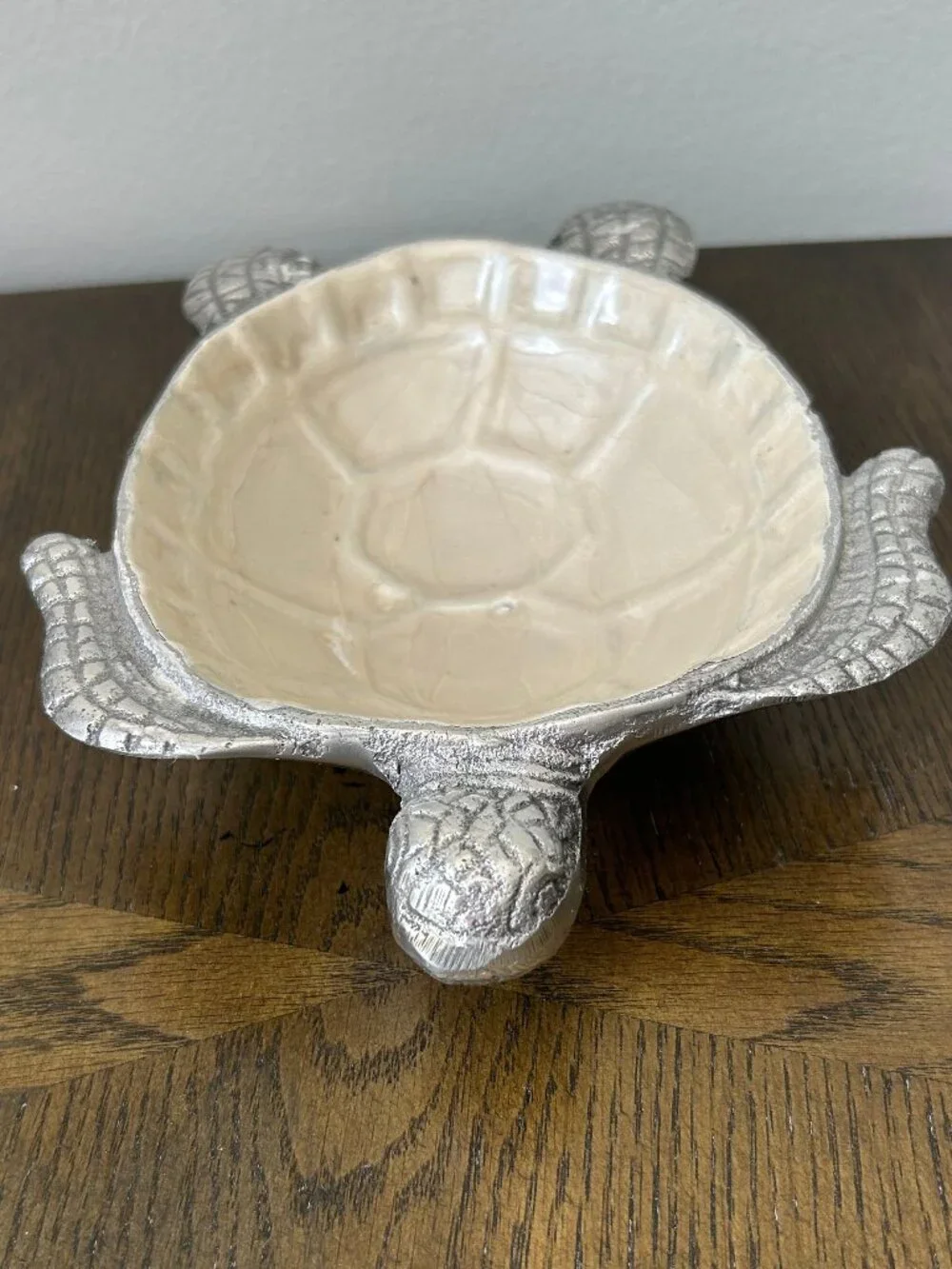 Ceramic and Silver Metal Coated Turtle Design Candy Dish